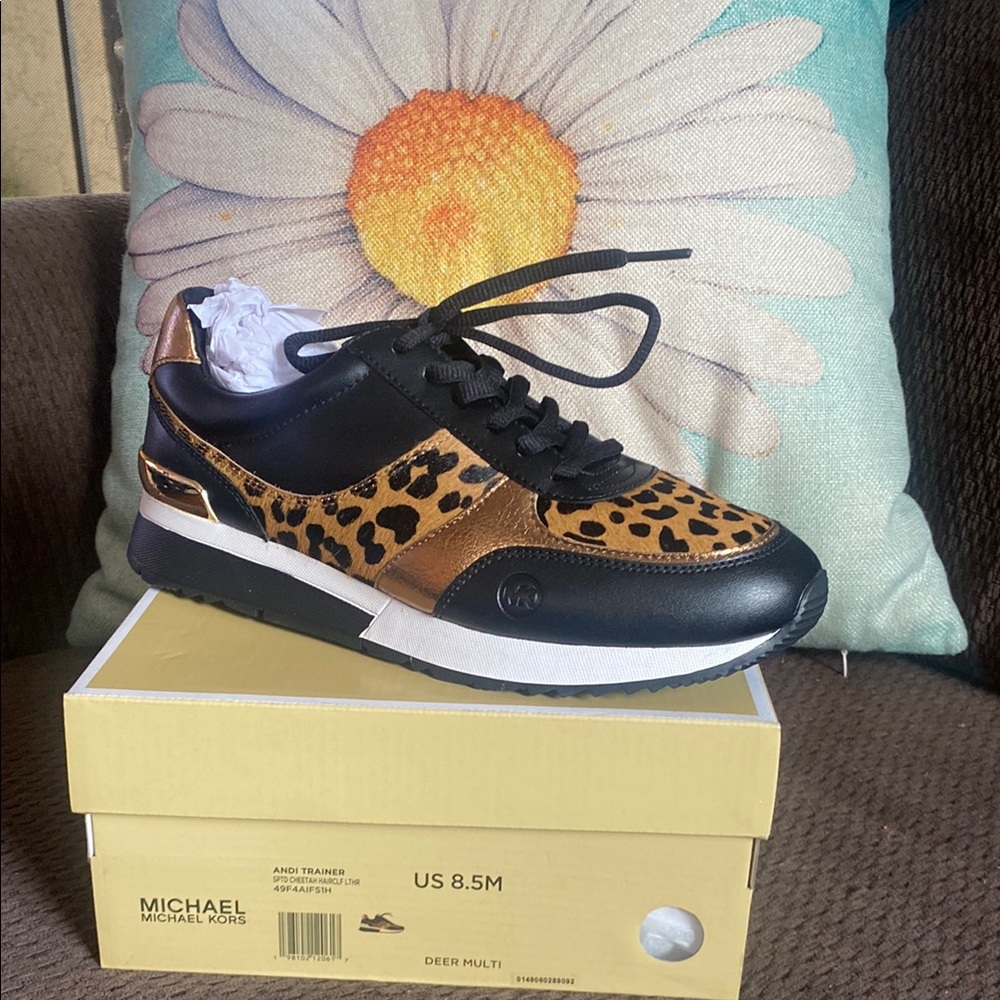 Michael Kors Black and Brown Animal Print Sneakers